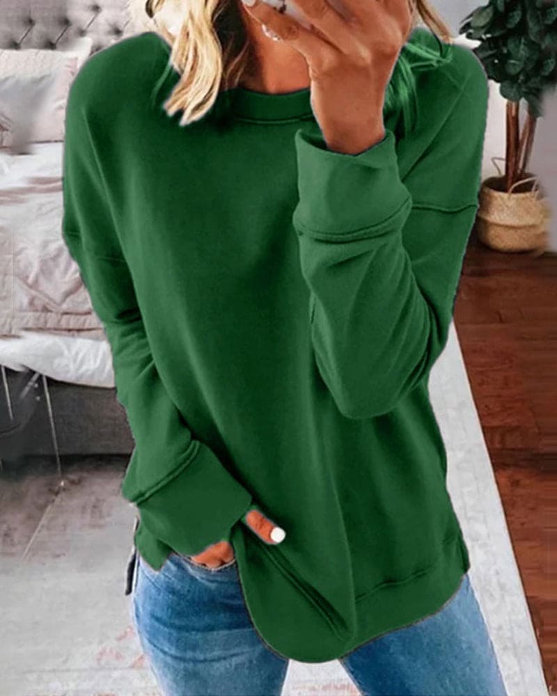Crew Neck Long Sleeve Side Slit Sweatshirt 10