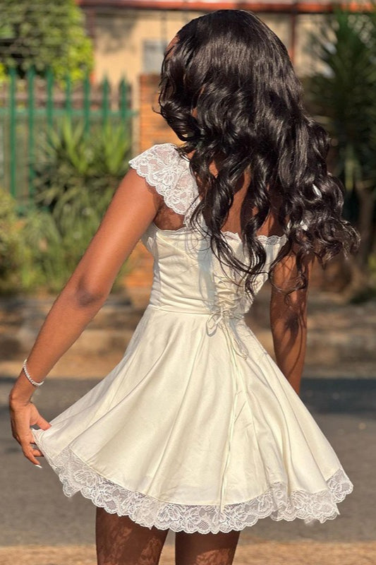 Lace Up Back Spaghetti Strap Mini Dress