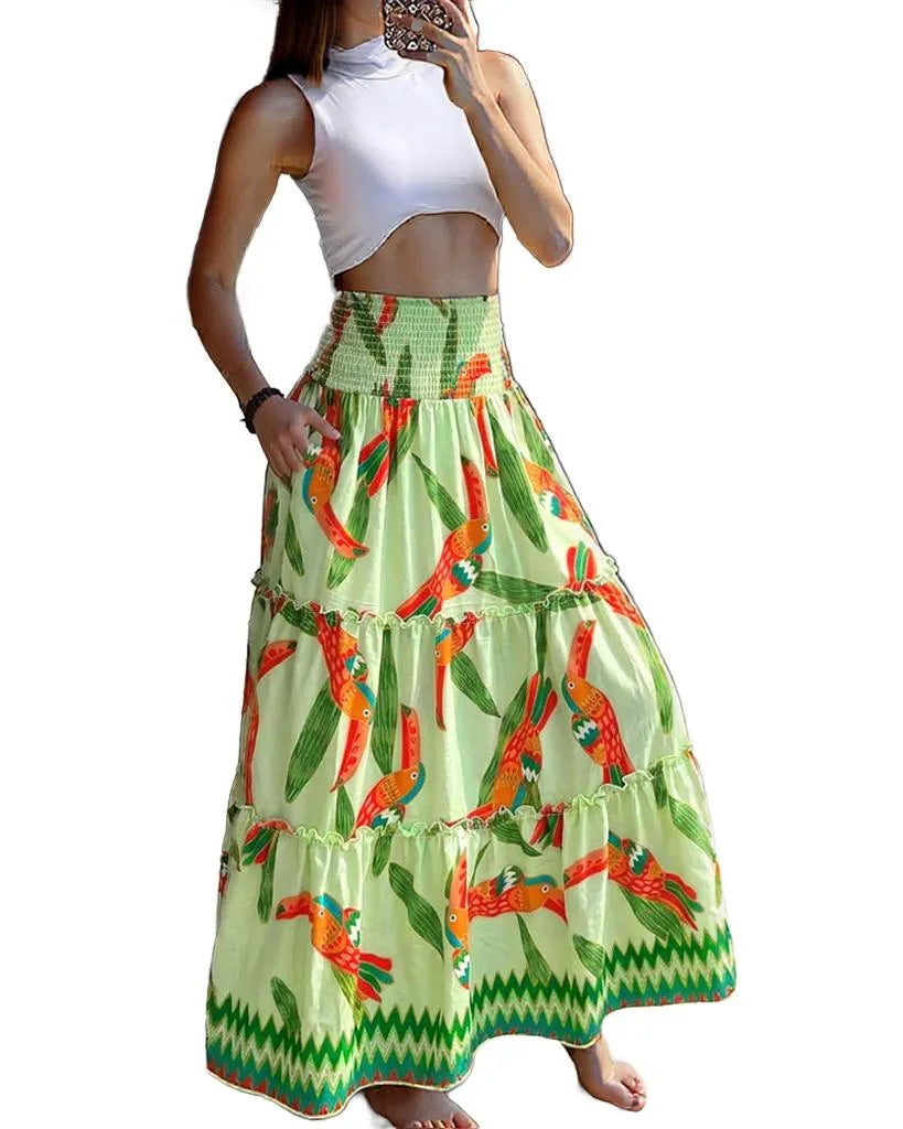 High Waisted A Line Maxi Skirt In Lightweight Breathable Viscose Fabric For Women