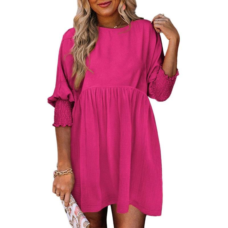 MIRASOL™ – Casual Crew Neck Loose Fit Mini Dress Rose Red