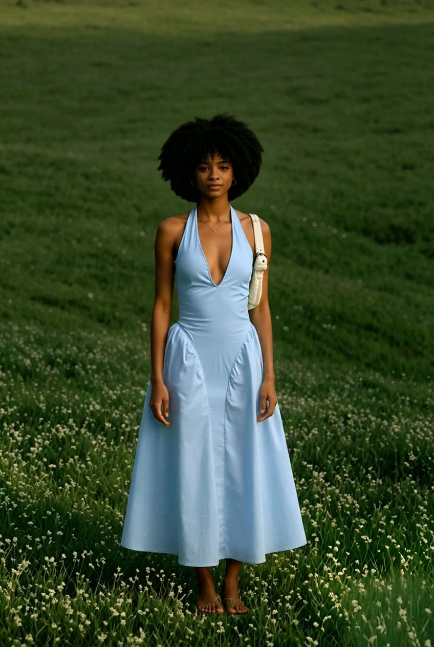 Patchwork Backless Midi Dress