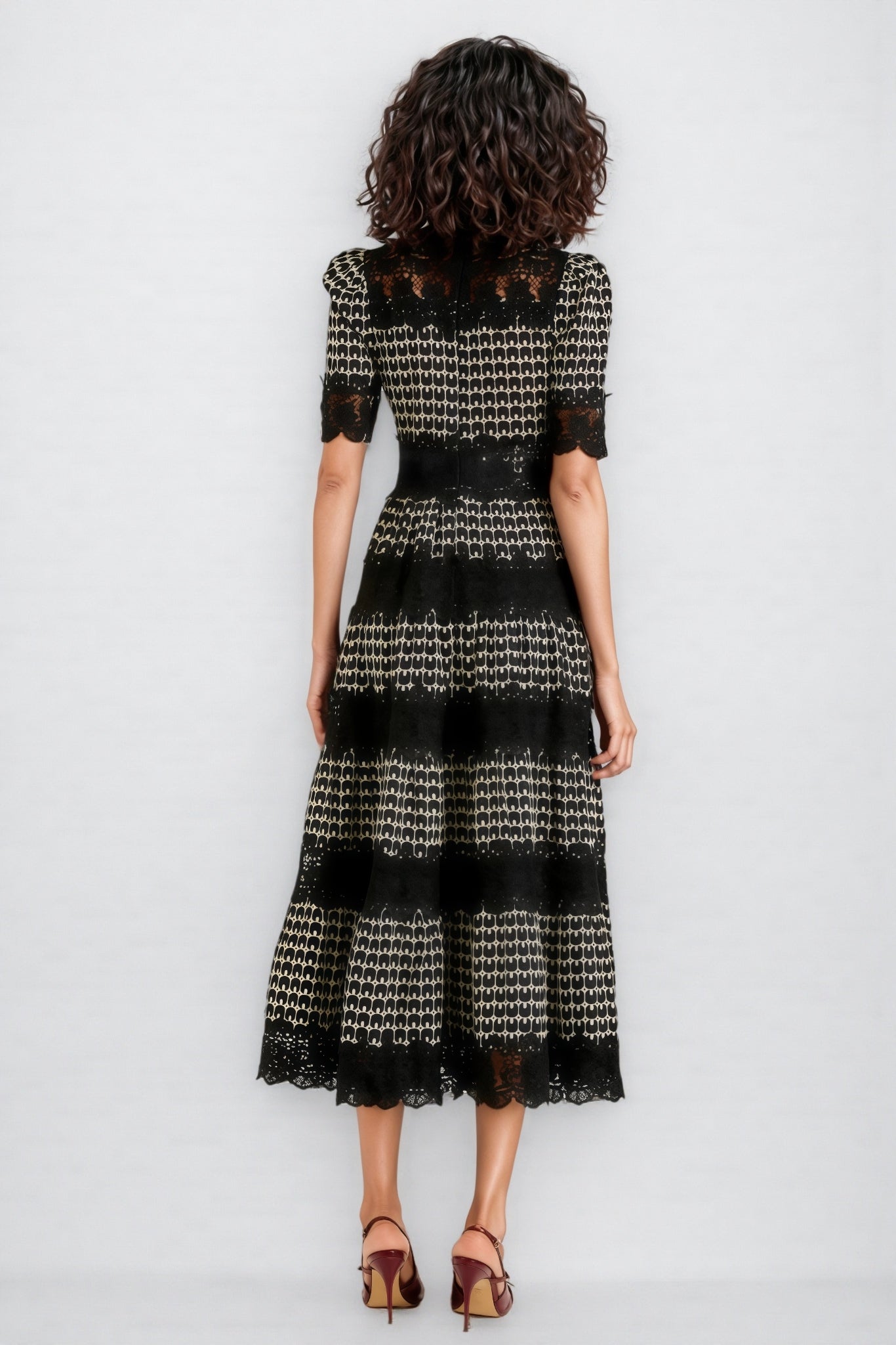 Cleo Lace Embroidery Short Sleeve Midi Dress - View 2