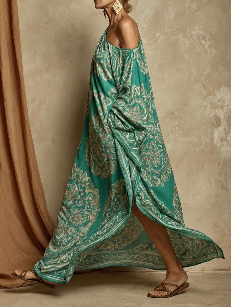 Resort Print Off-Shoulder Loose Print Maxi Dress