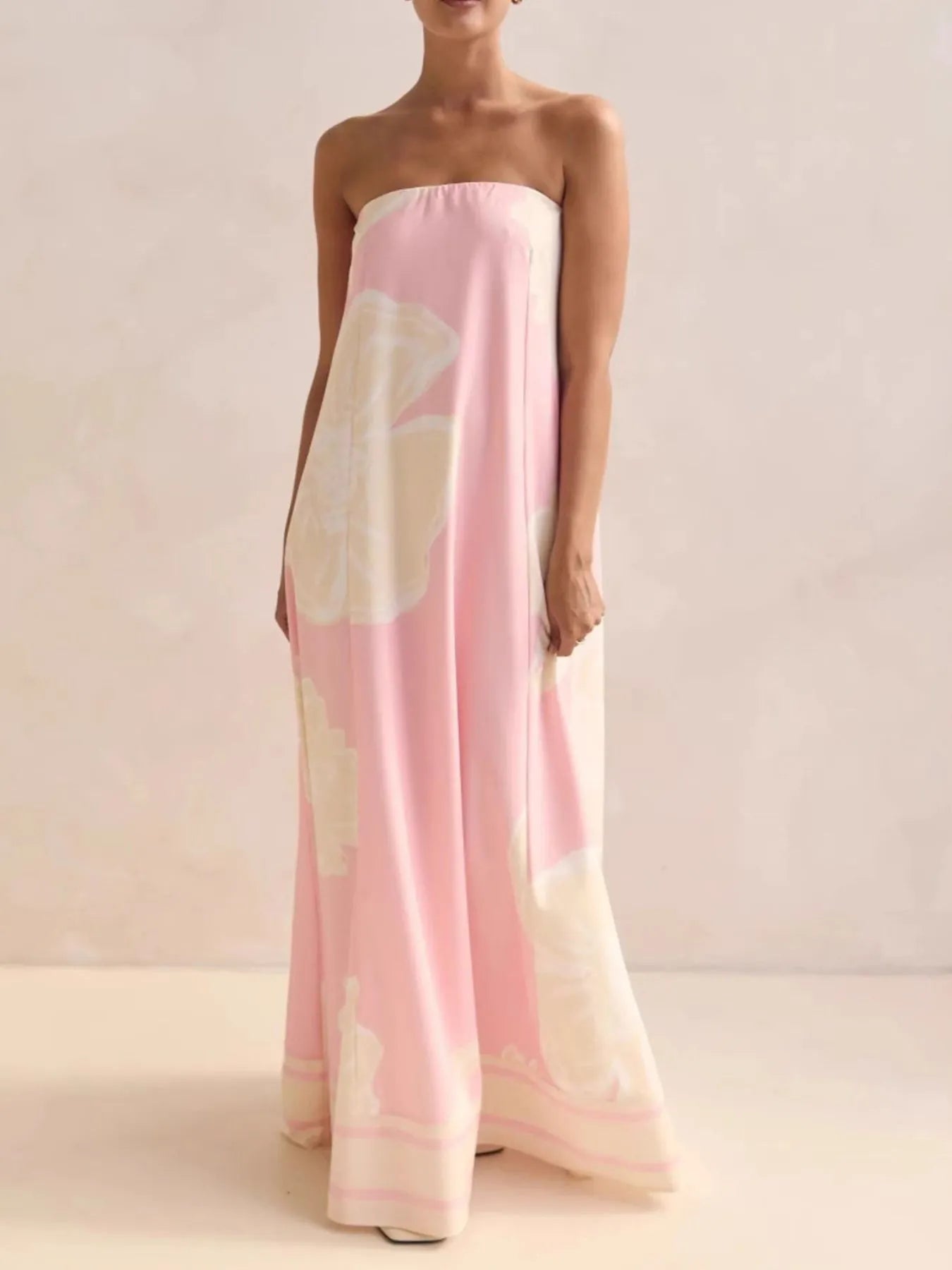 Abstract Striped Print Strapless Flowy Maxi Dress 24