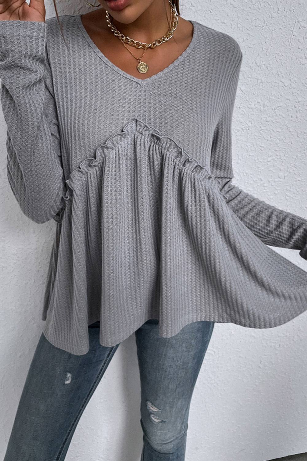 Patchwork Irregular Long-Sleeved T-Shirt