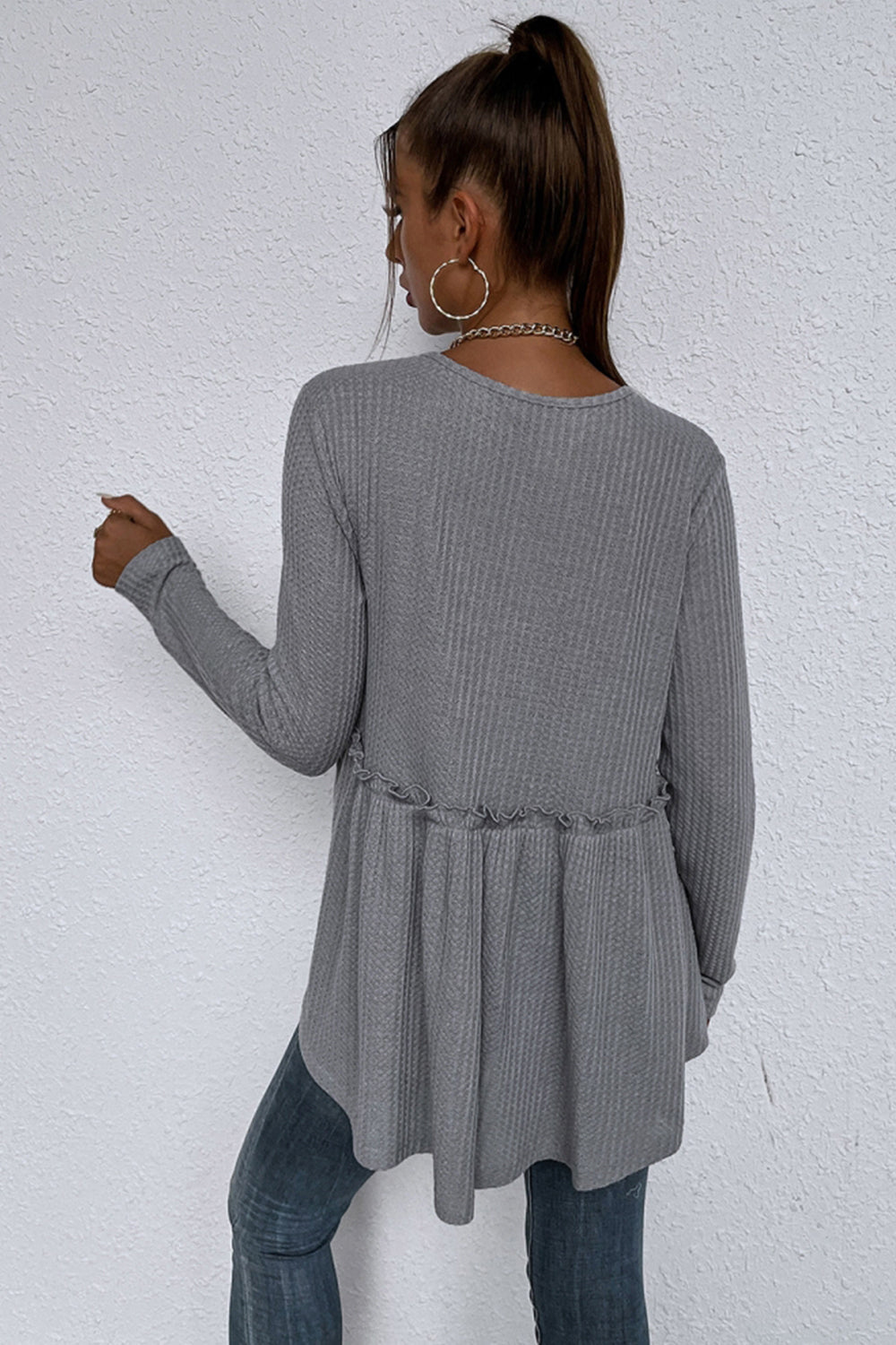 Patchwork Irregular Long-Sleeved T-Shirt