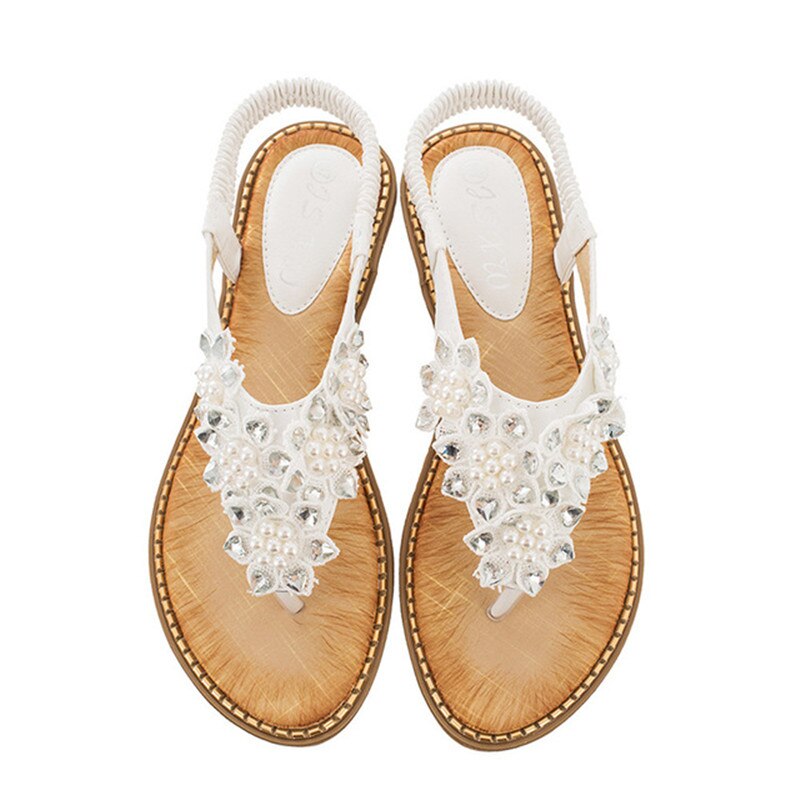 New Fashion Bead Flower Round Toe Flip-Flop Sandals