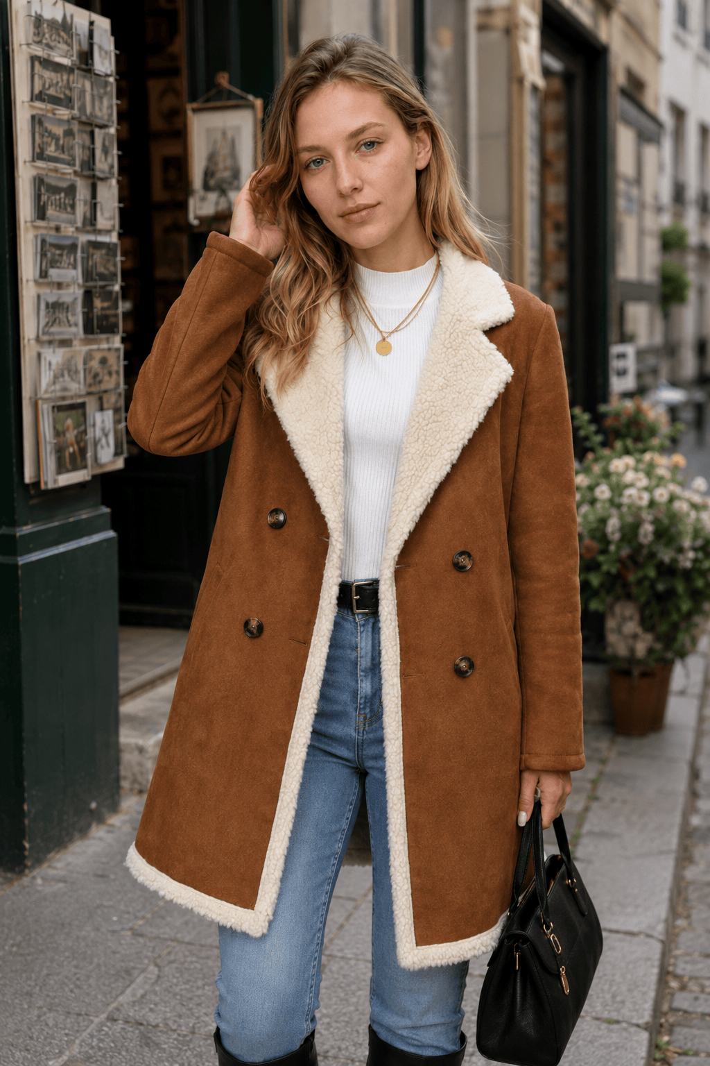 Suede Wool Blend Mid Length Overcoat