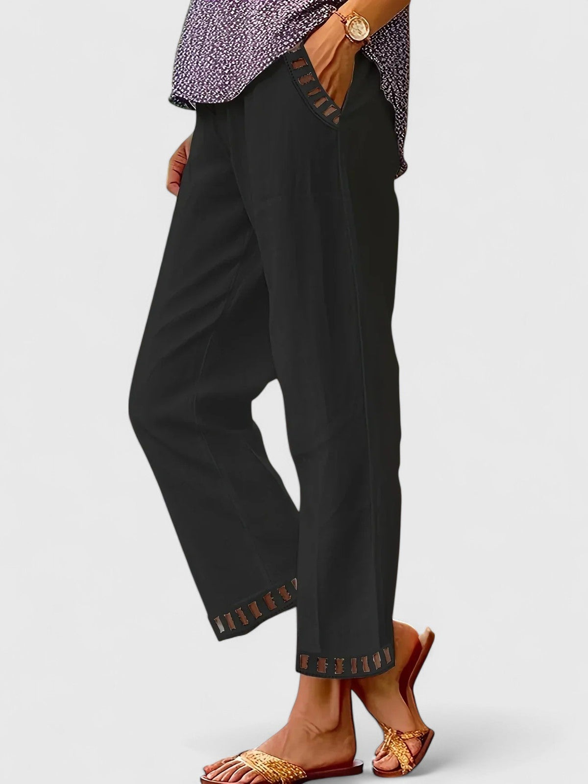 Ladder Trim Straight Leg Pants