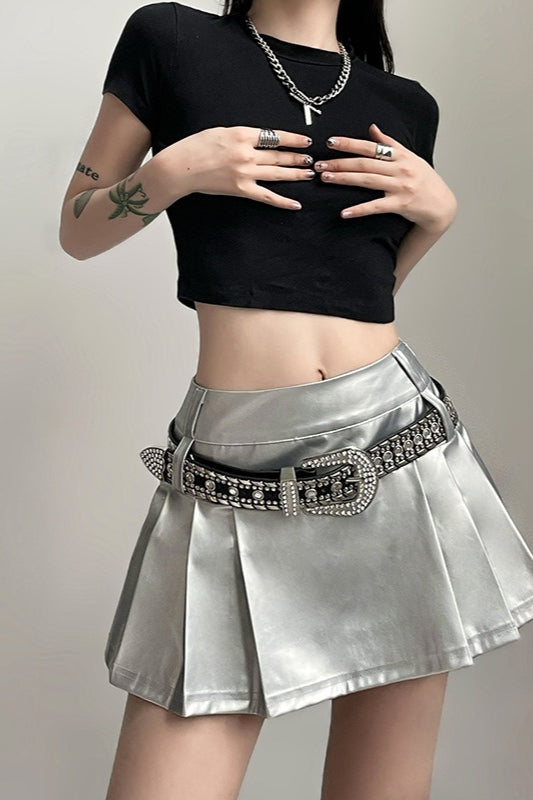 Metallic Faux Leather High Waist Pleated Mini Skirt 4