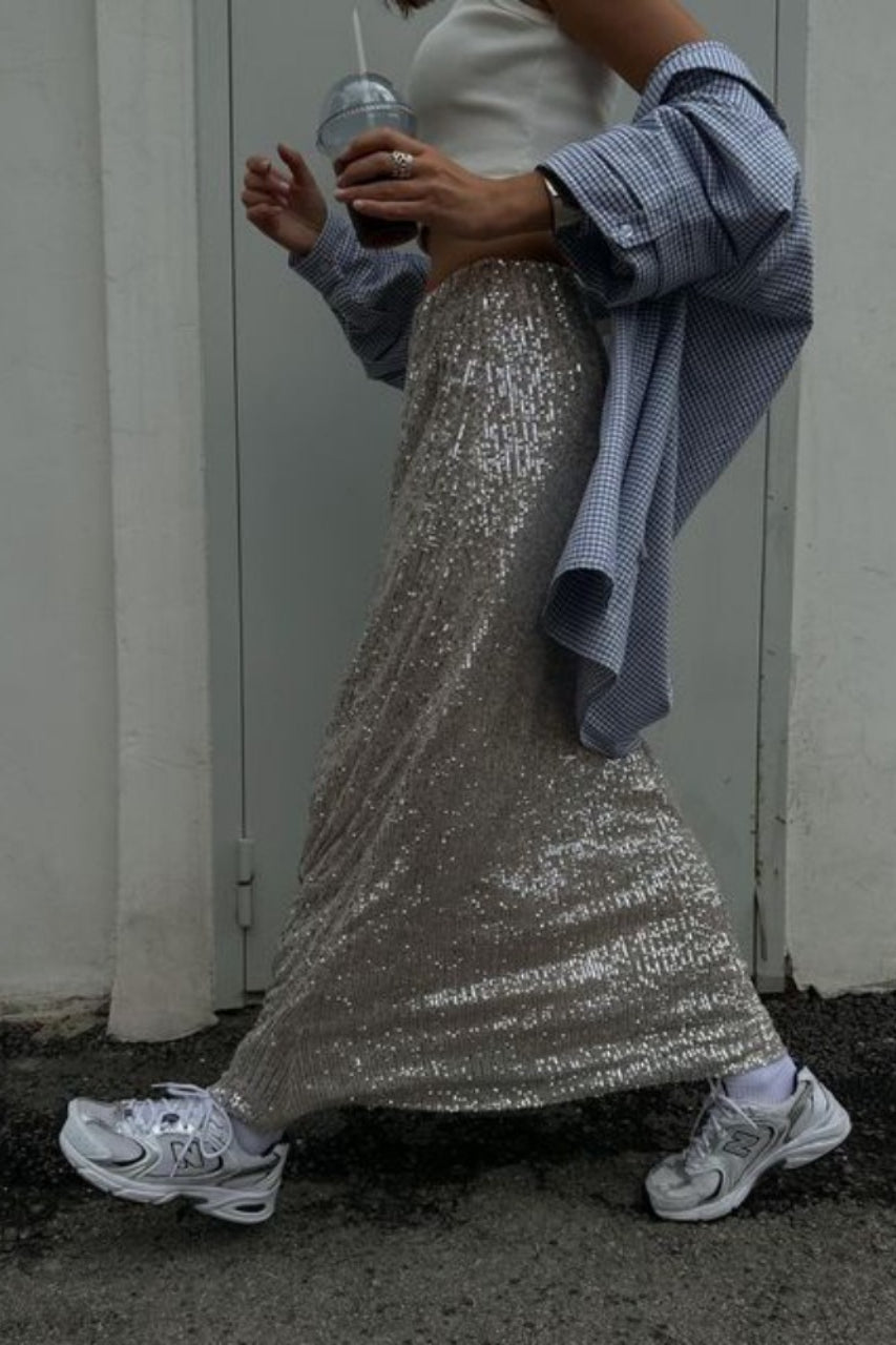 Glitter Sequin A-Line Midi Skirt