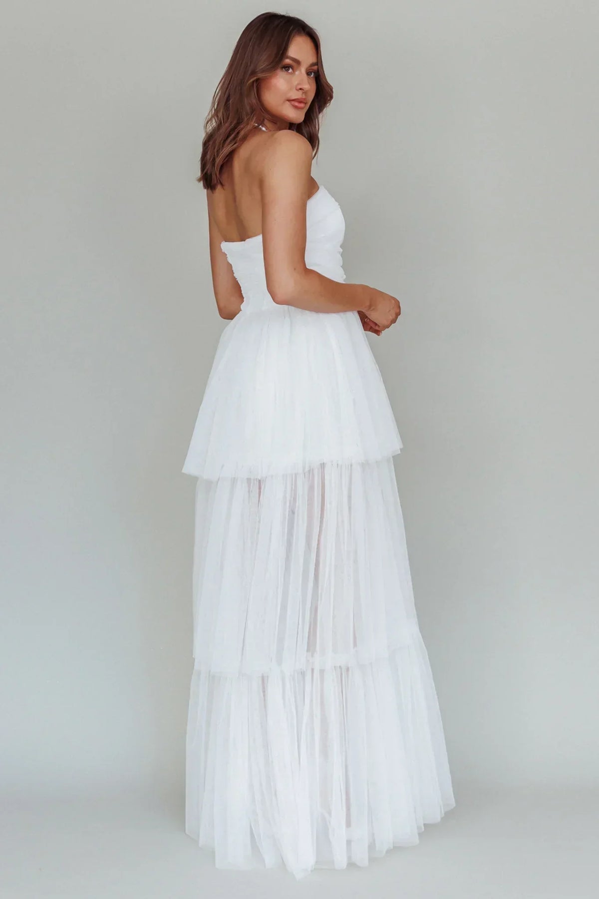 Tulle Strapless Sweetheart Tiered Ruffle Maxi Dress 2
