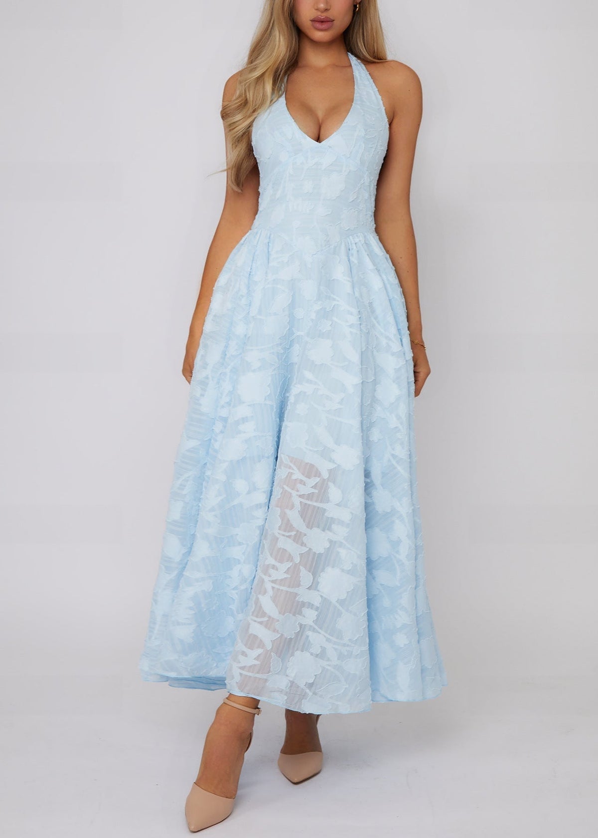 Lace V-Neck Sleeveless Bodycon Maxi Cocktail Dress - View 3