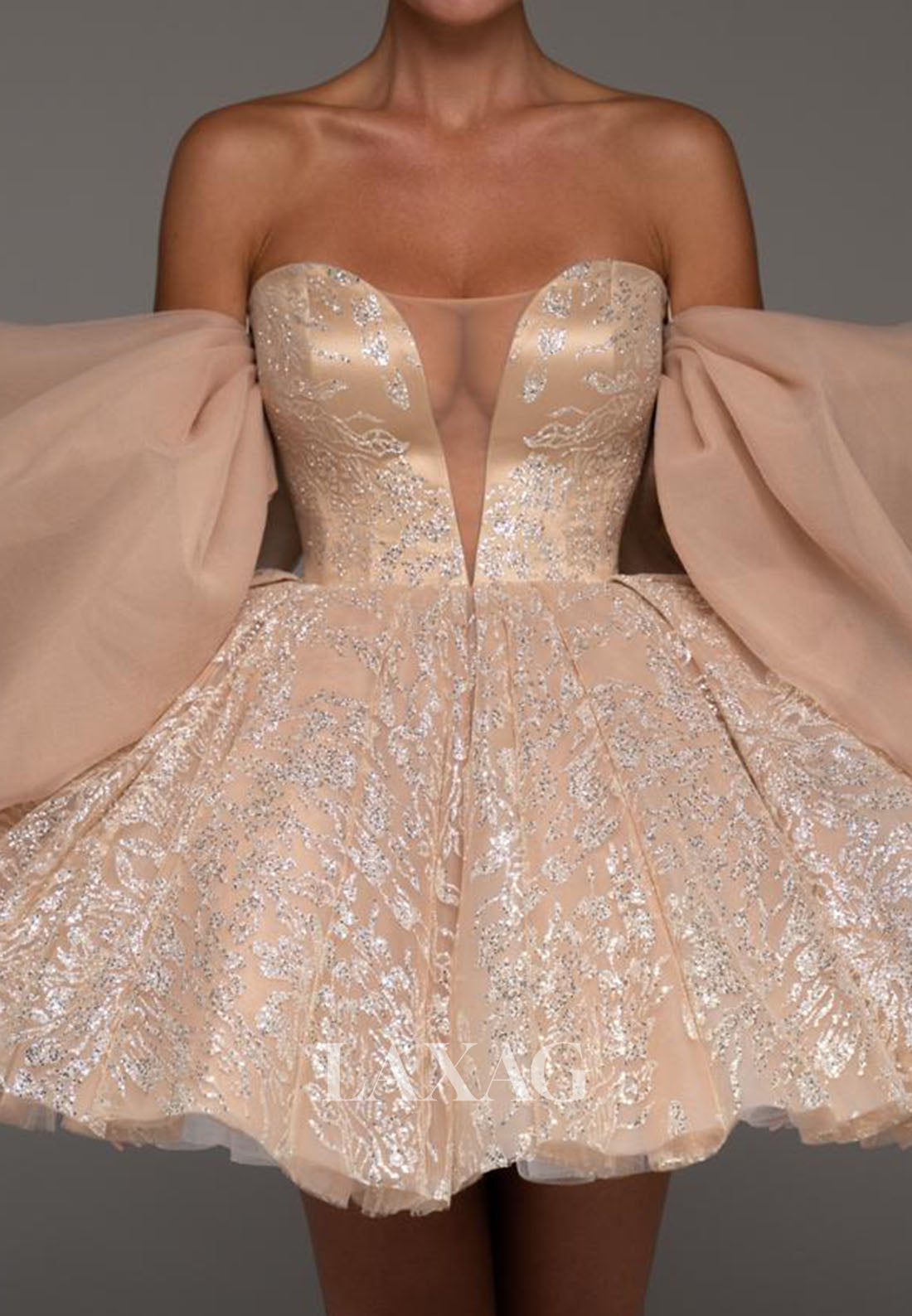 Deep V-Neck Sleeveless Fully Sequined Applique Pleated Tulle A-Line Party Homecoming Dress