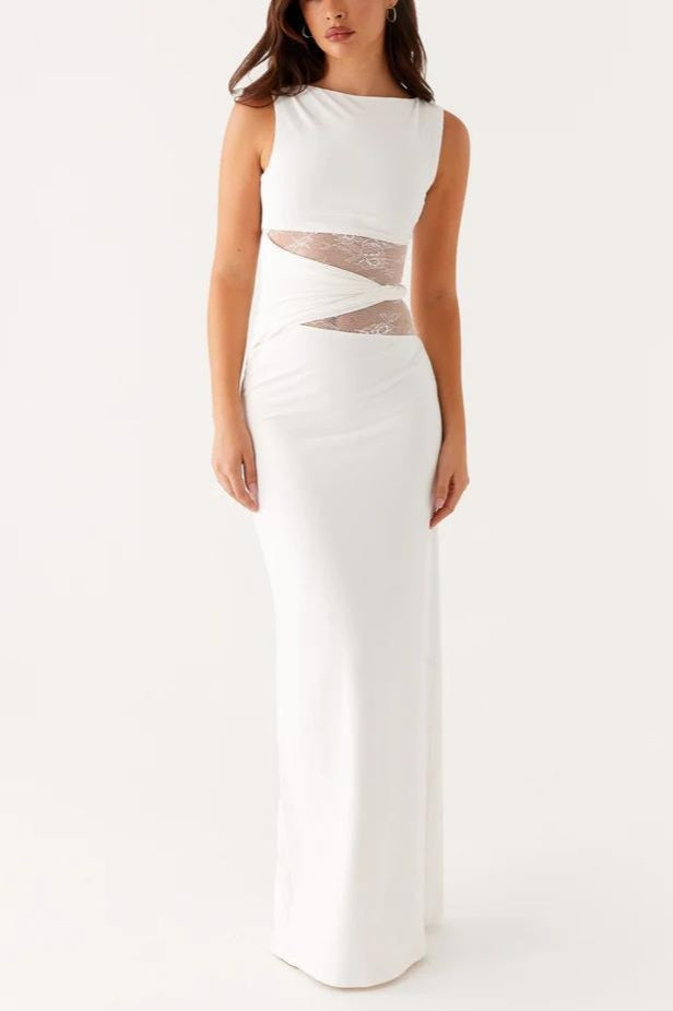 Slim Sheer Lace Paneled Maxi Lace Dress 3