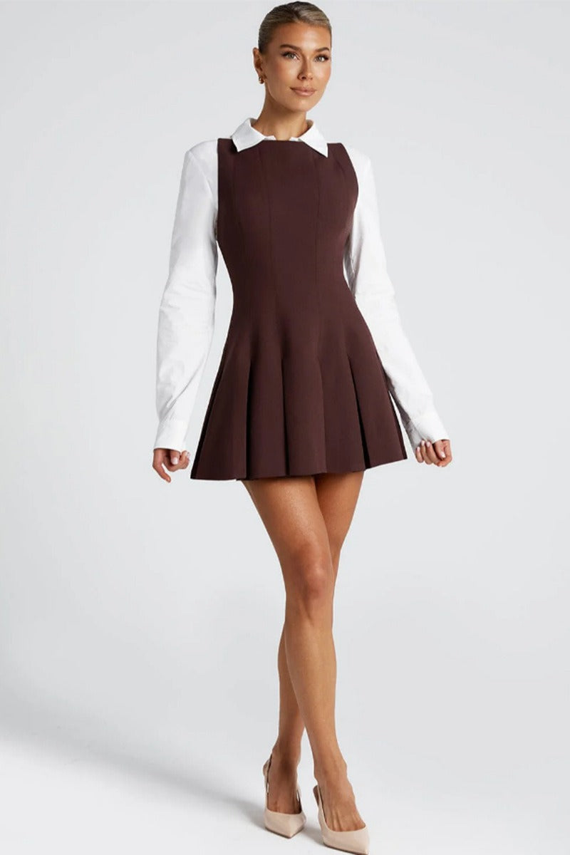 Boat Neck Sleeveless Box Pleat Structured Fit and Flare Mini Cocktail Dress