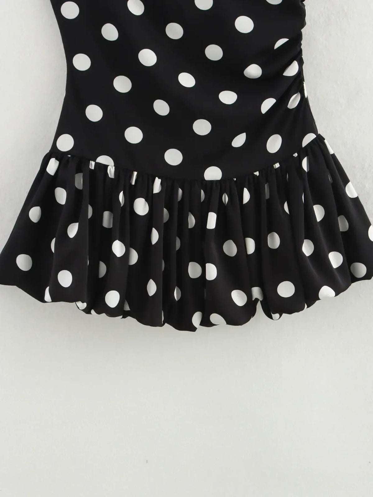 Polka Dot One Shoulder Drop Waist Bubble Hem Mini Dress 7