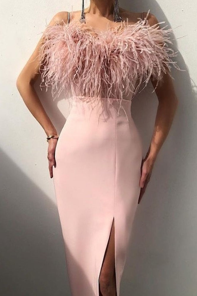 Elegant Feather Sling Bodycon Cocktail Dress - View 3