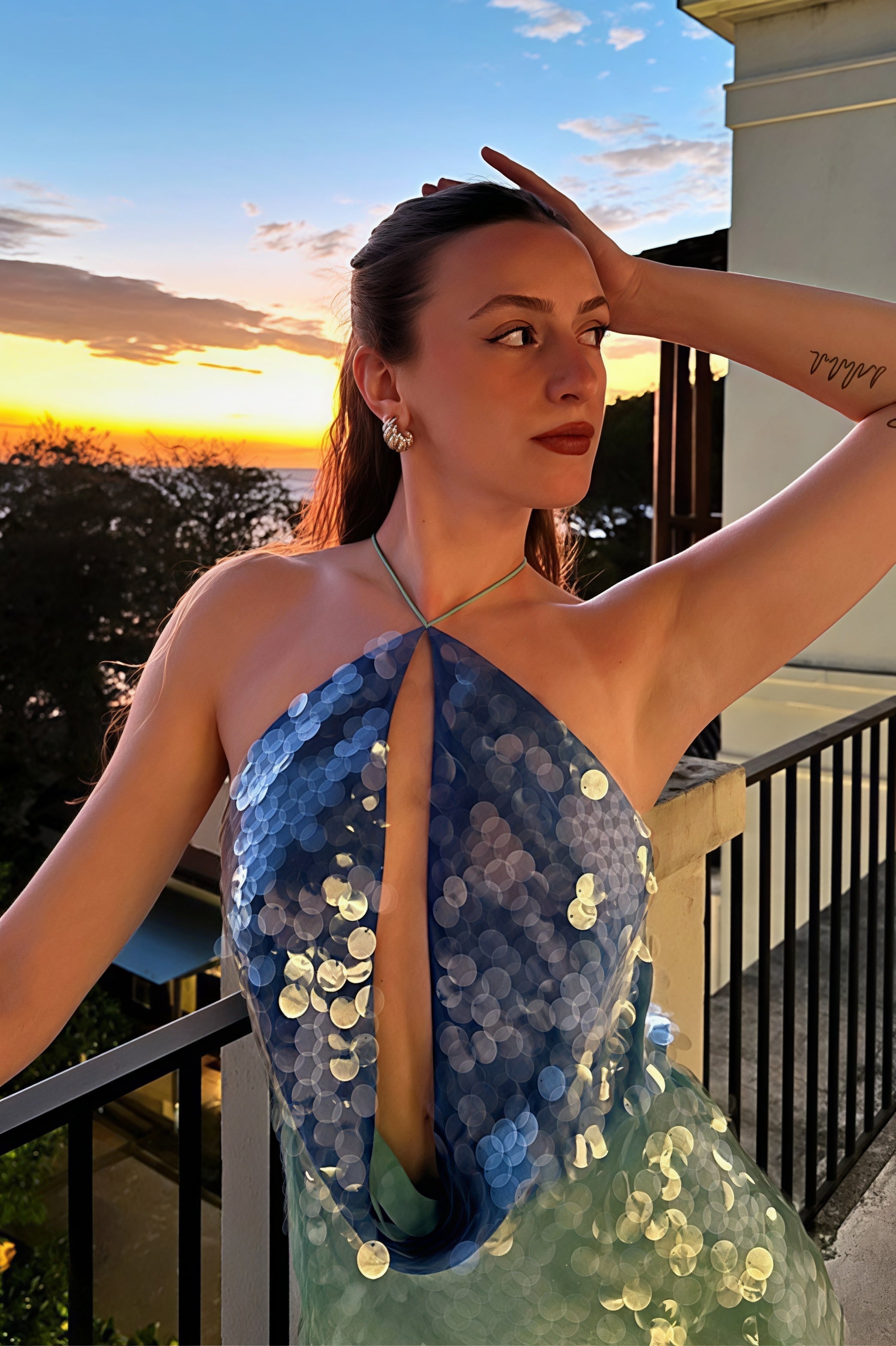 Sequin Halter Neck Plunge Cut Out Bodycon Mini Dress