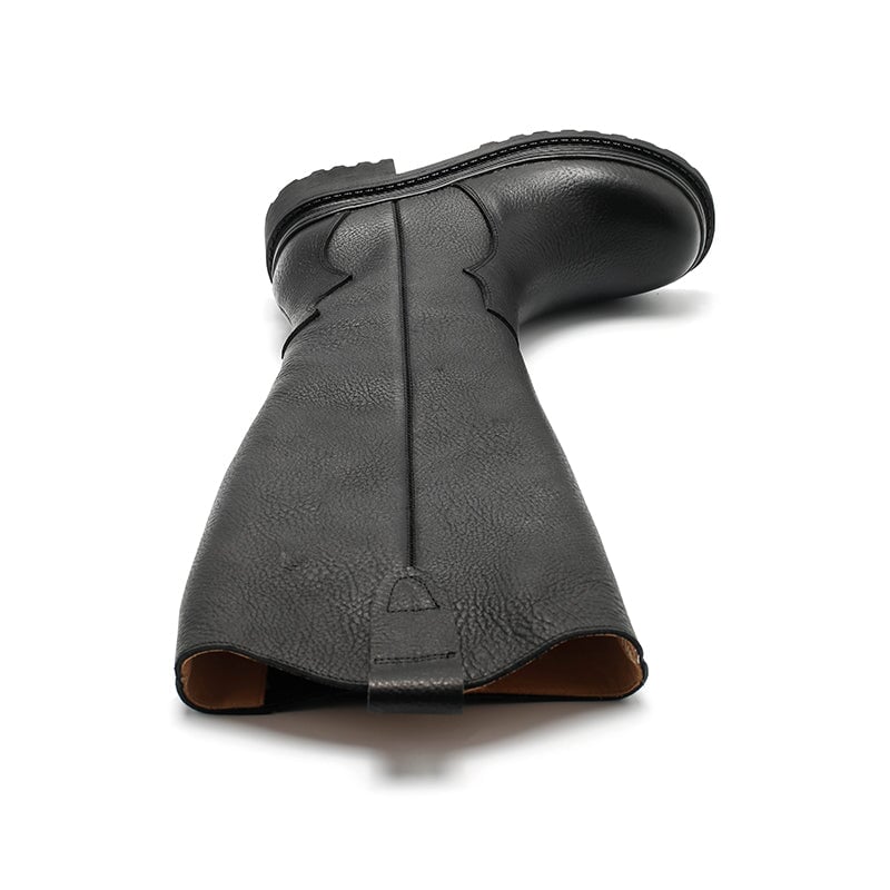 Leather Knee High Boots Cowboy Boots Designer Retro Block Heel Riding Boots in Black/Red/coffee