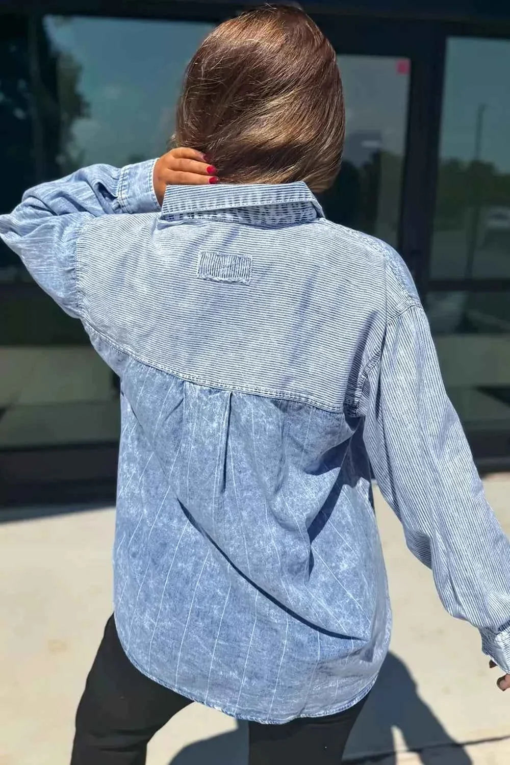 Button-Down Front Striped Denim Shirt