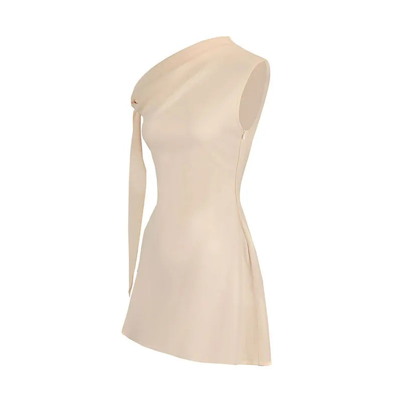 Asymmetric One Shoulder Draped Cape Sleeve A-Line Mini Dress 9