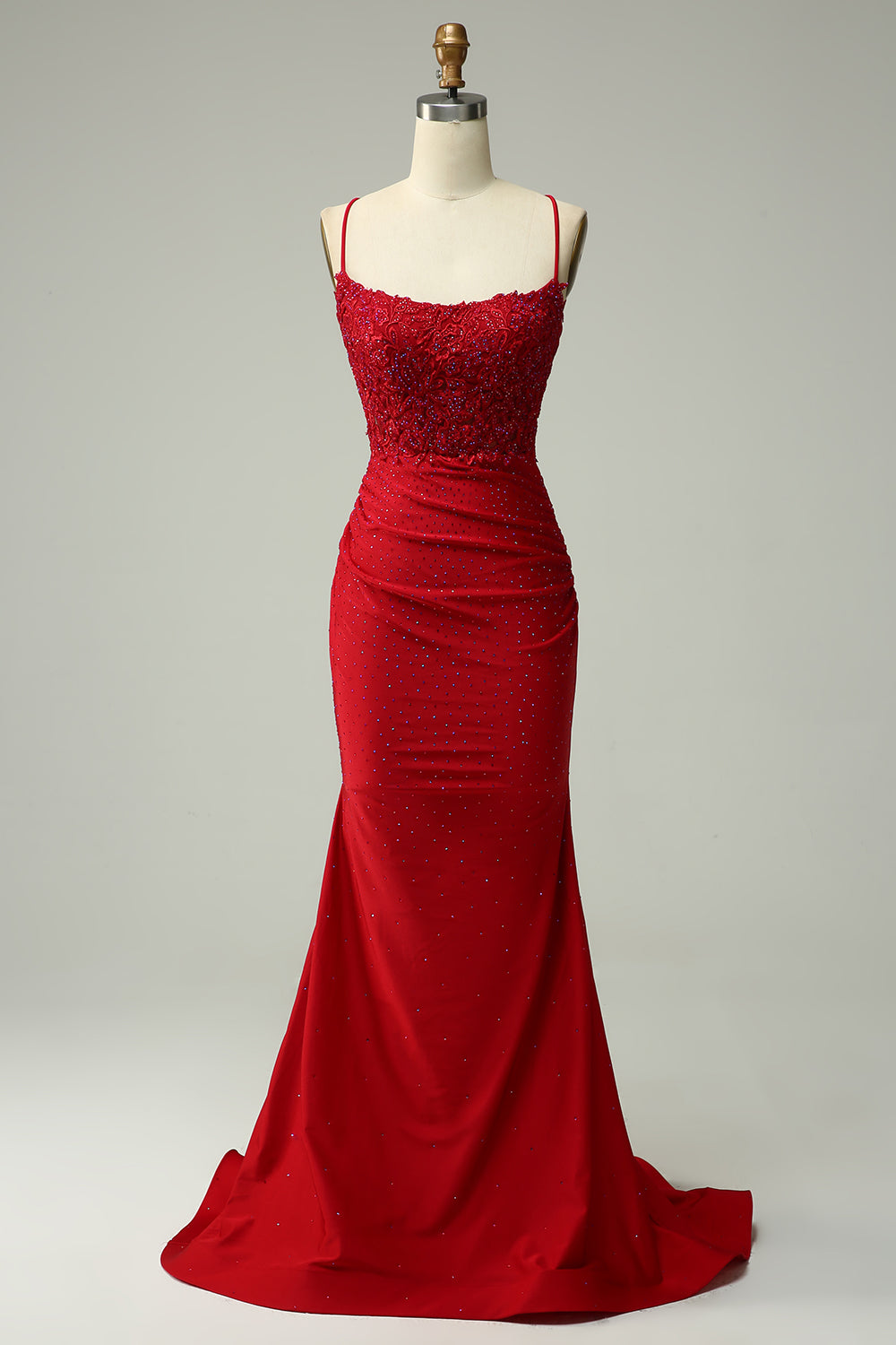 Dark Green Mermaid Spaghetti Straps Long Prom Dress with Appliques Beading