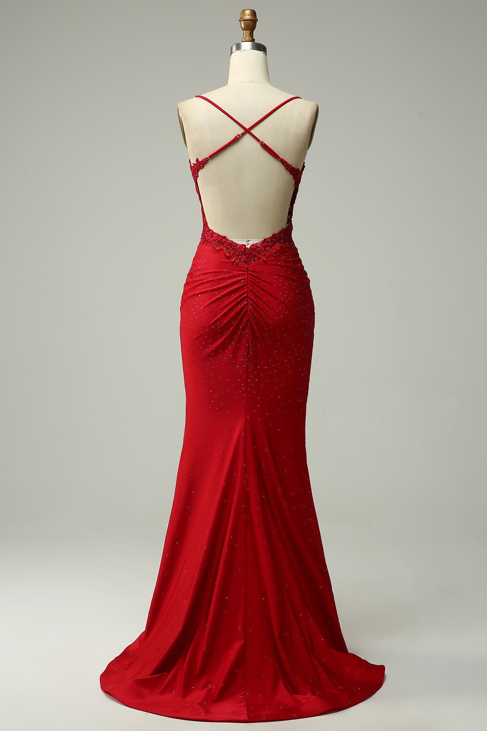 Dark Green Mermaid Spaghetti Straps Long Prom Dress with Appliques Beading