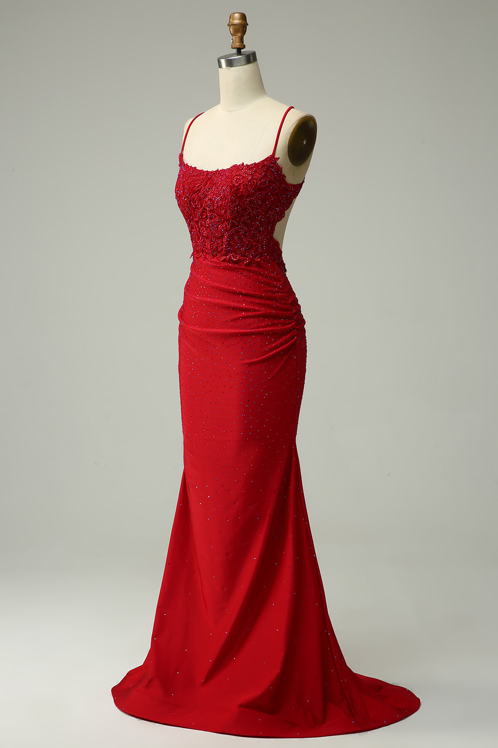 Dark Green Mermaid Spaghetti Straps Long Prom Dress with Appliques Beading