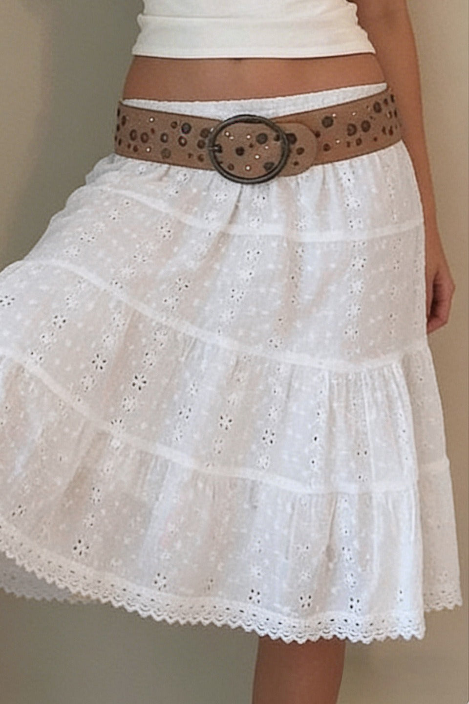 Solid Lace Jacquard A Line Boho Skirt