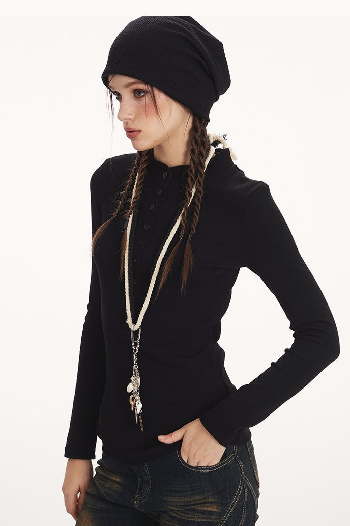 Structured Henley Long Sleeve Top