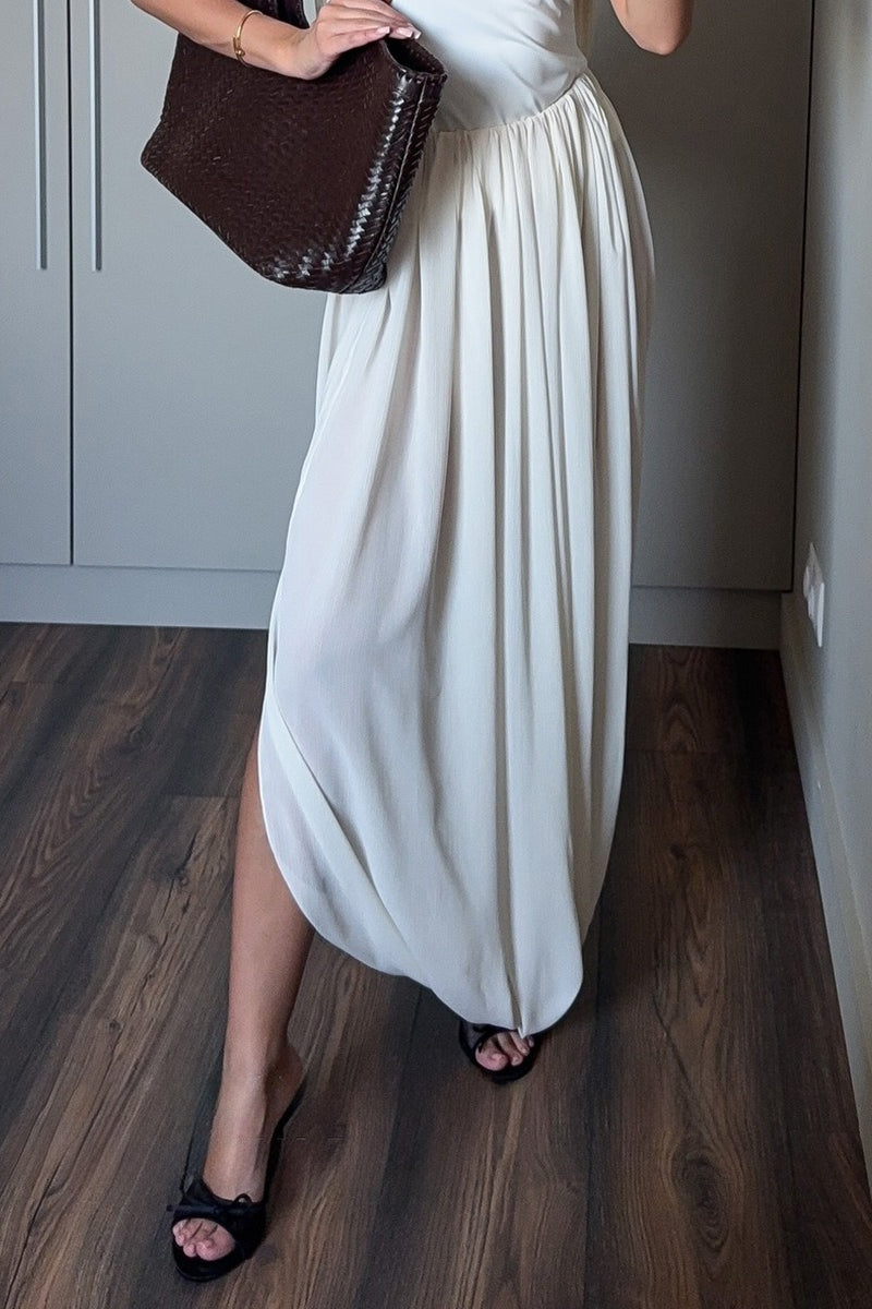 High Waist Draped Pleated Flowy Maxi Skirt 4