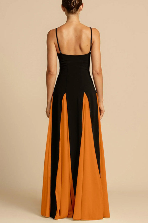 Spaghetti Strap Sweetheart Panelled Fit and Flare Maxi Gown