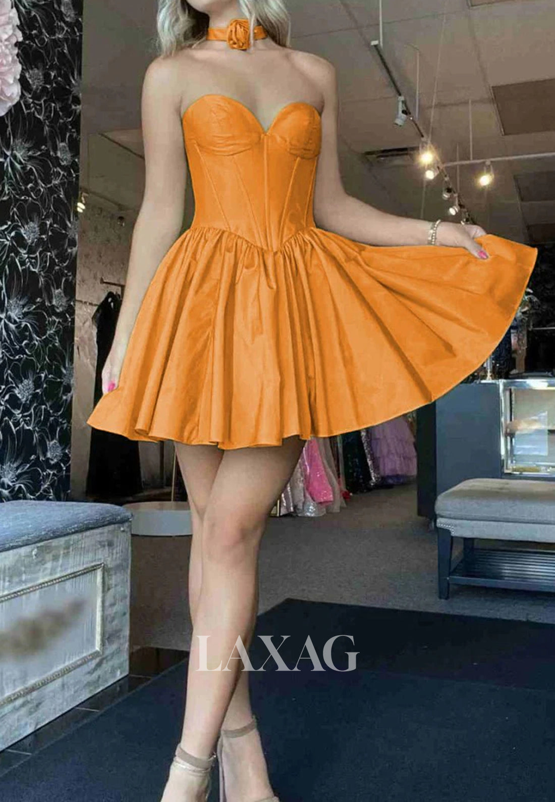 Off-Shoulder Sweetheart Sleeveless Satin Pleated A-Line Simple Party Homecoming Dress