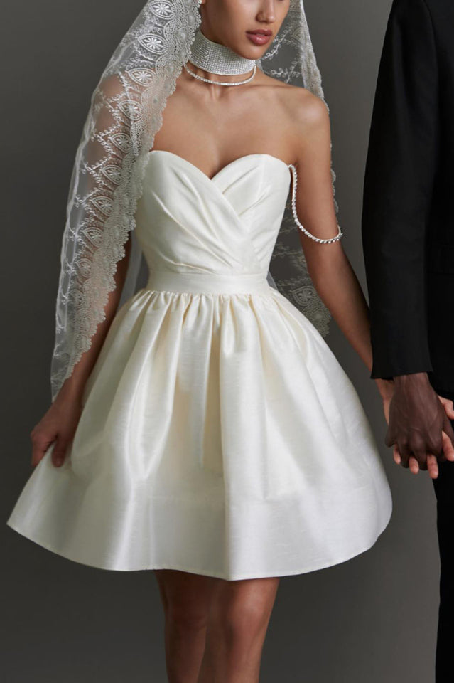 Rhinestone Spaghetti Strap Sweetheart Pleated Fit and Flare Mini Dress