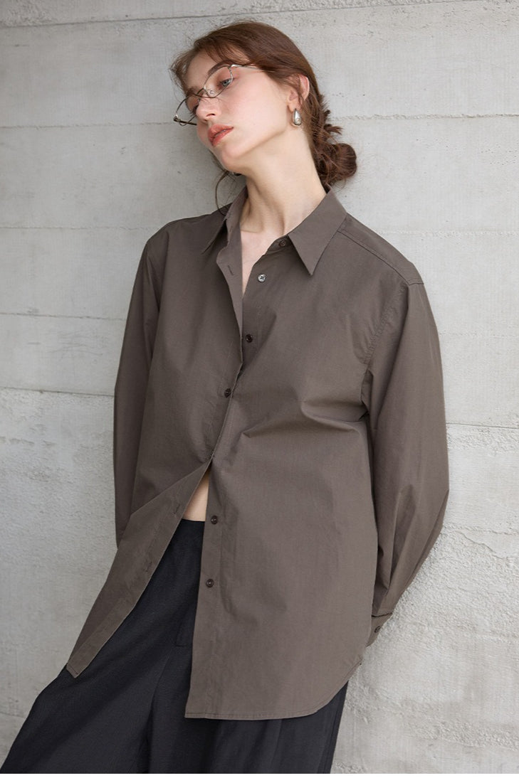 Collared Long Sleeve Curved Hem Relaxed Button Front Shirt 2