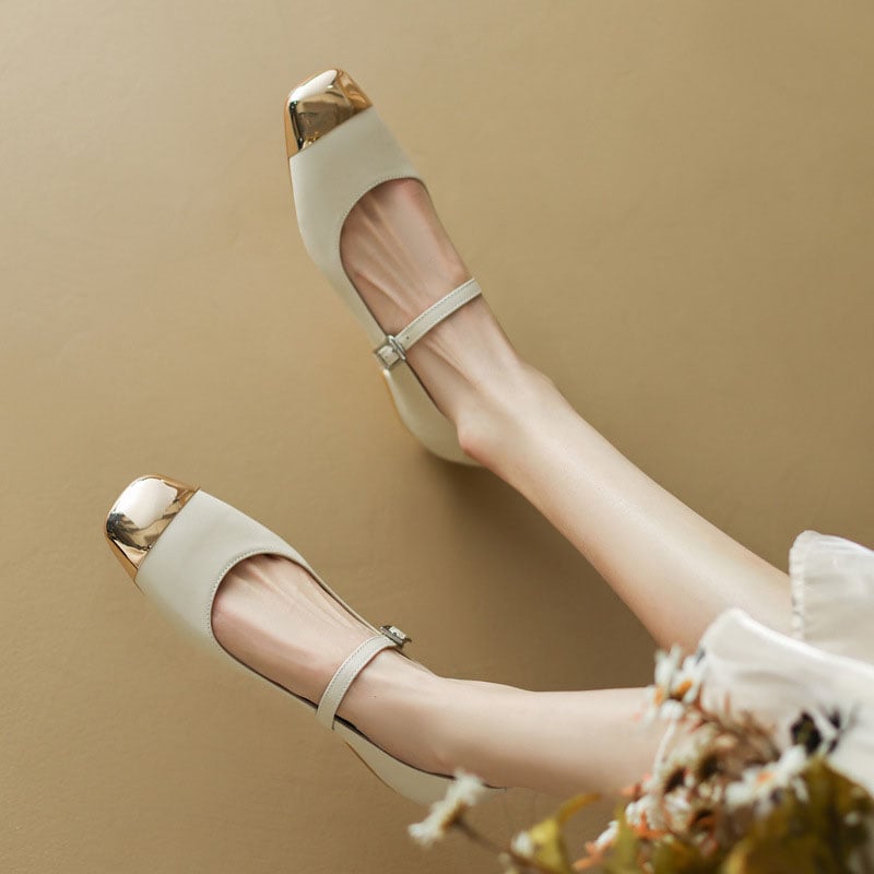 Areil Square Toe Block Heels Mary Jane Shoes