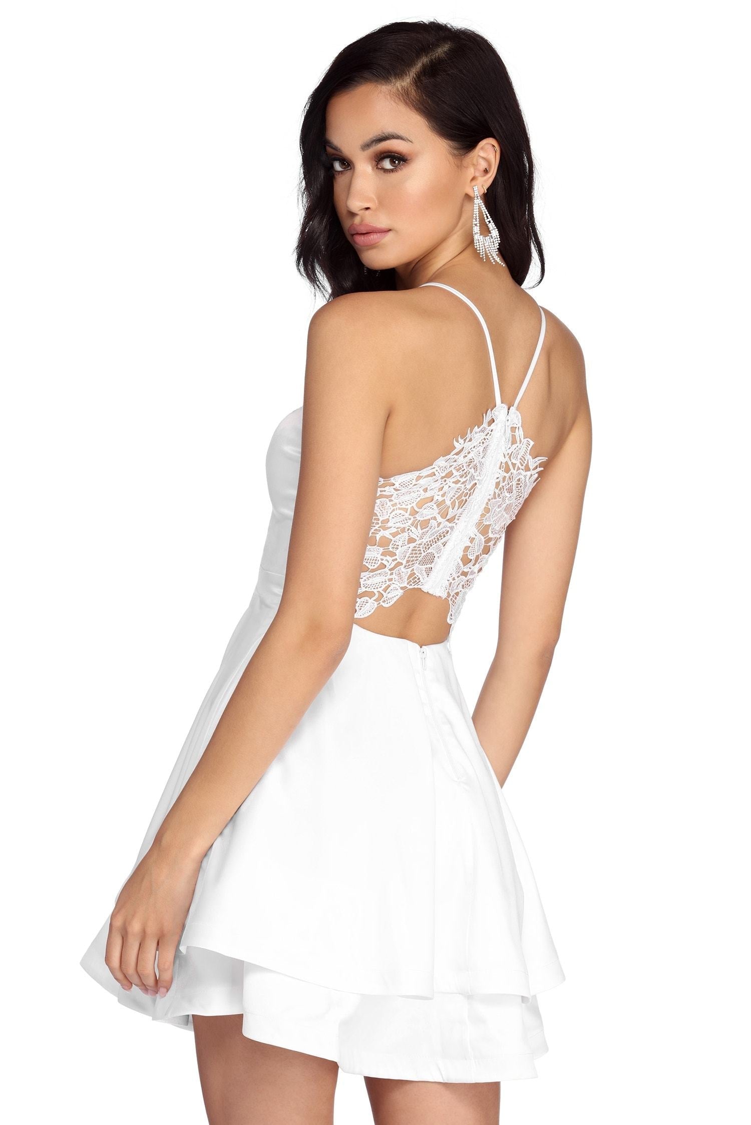 Satin V-Neck Tiered Layer Fit and Flare Skater Mini Dress