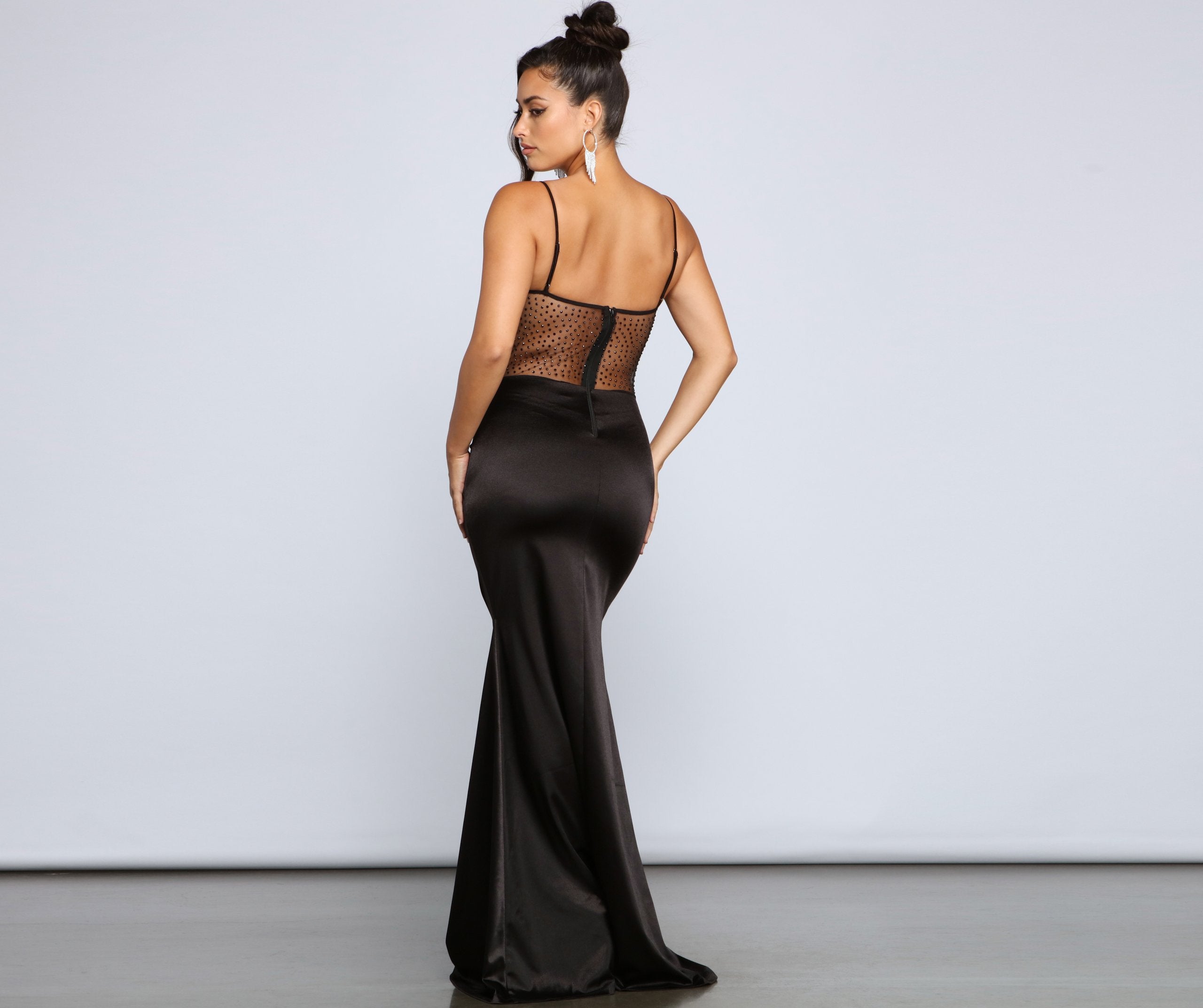 Satin Sweetheart Spaghetti Strap Rhinestone Corset Mermaid Maxi Gown