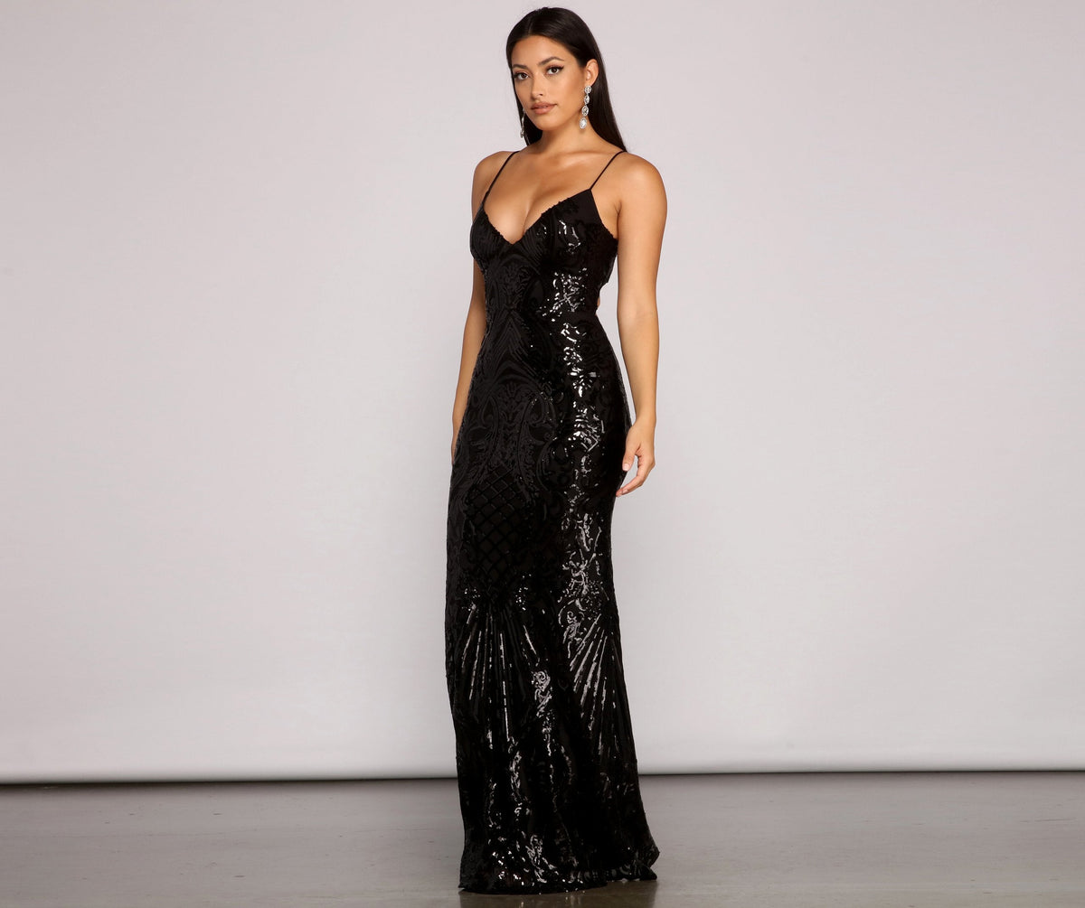 Serena Sequin Mesh Mermaid Dress - View 4