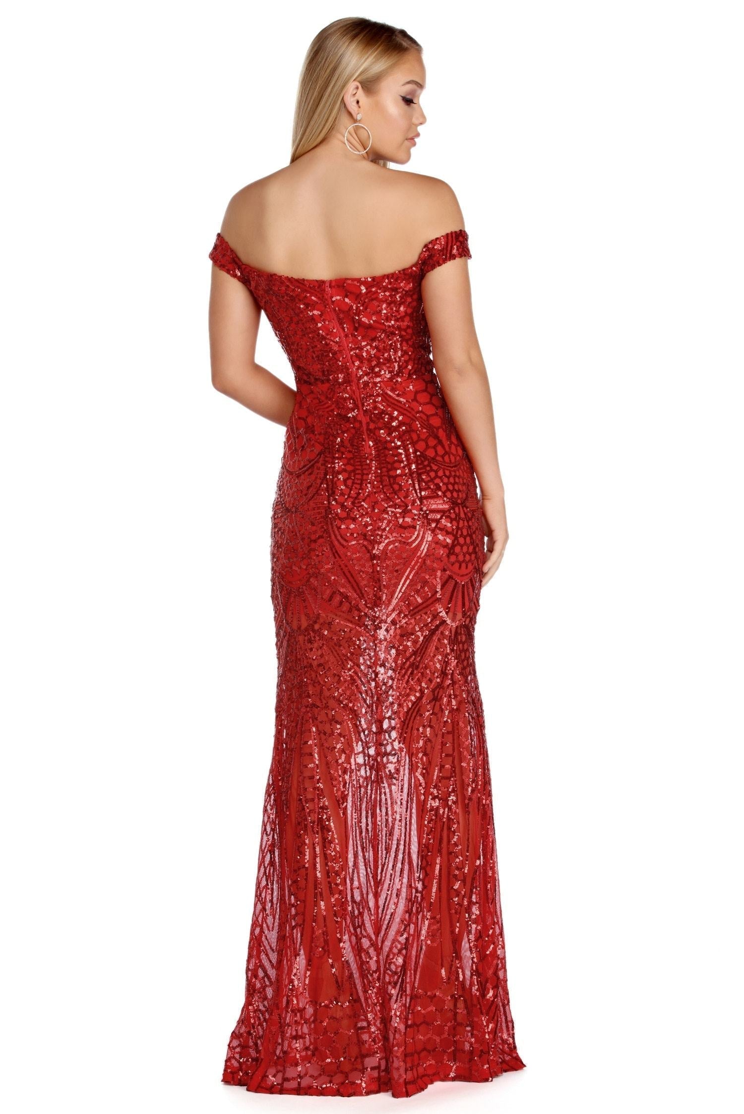 Sequin Off Shoulder Short Sleeve Mermaid Prom Gown