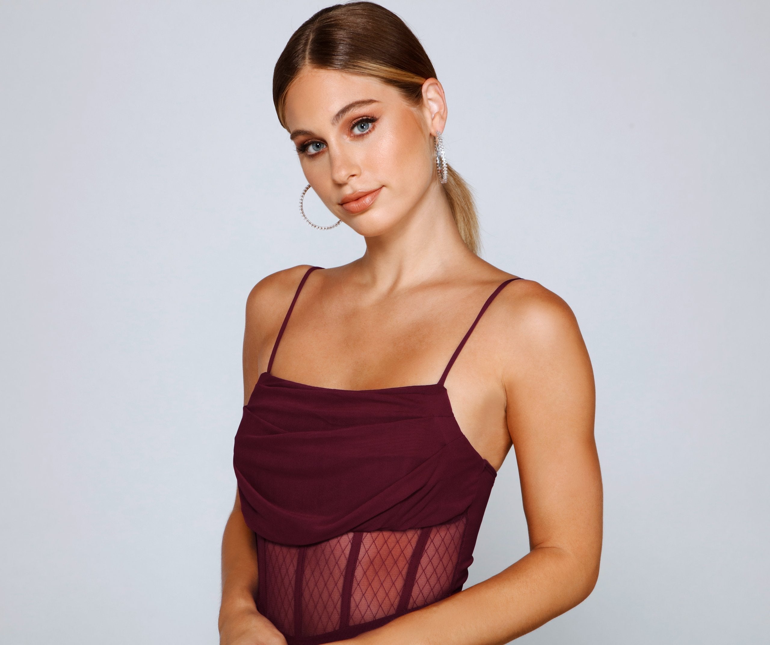 Spaghetti Strap Mesh Corset Ruched Bodycon Mini Dress