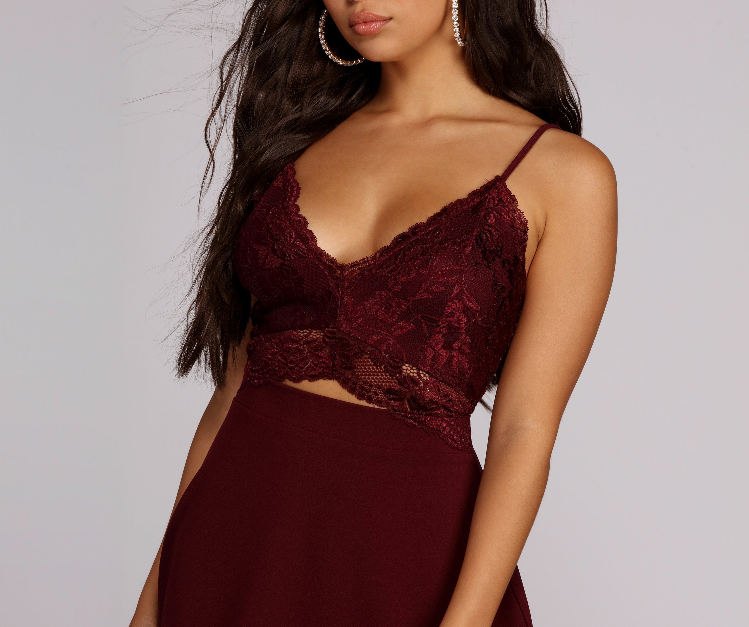 Lace Bodice Cut Out Spaghetti Strap Fit and Flare Skater Mini Dress