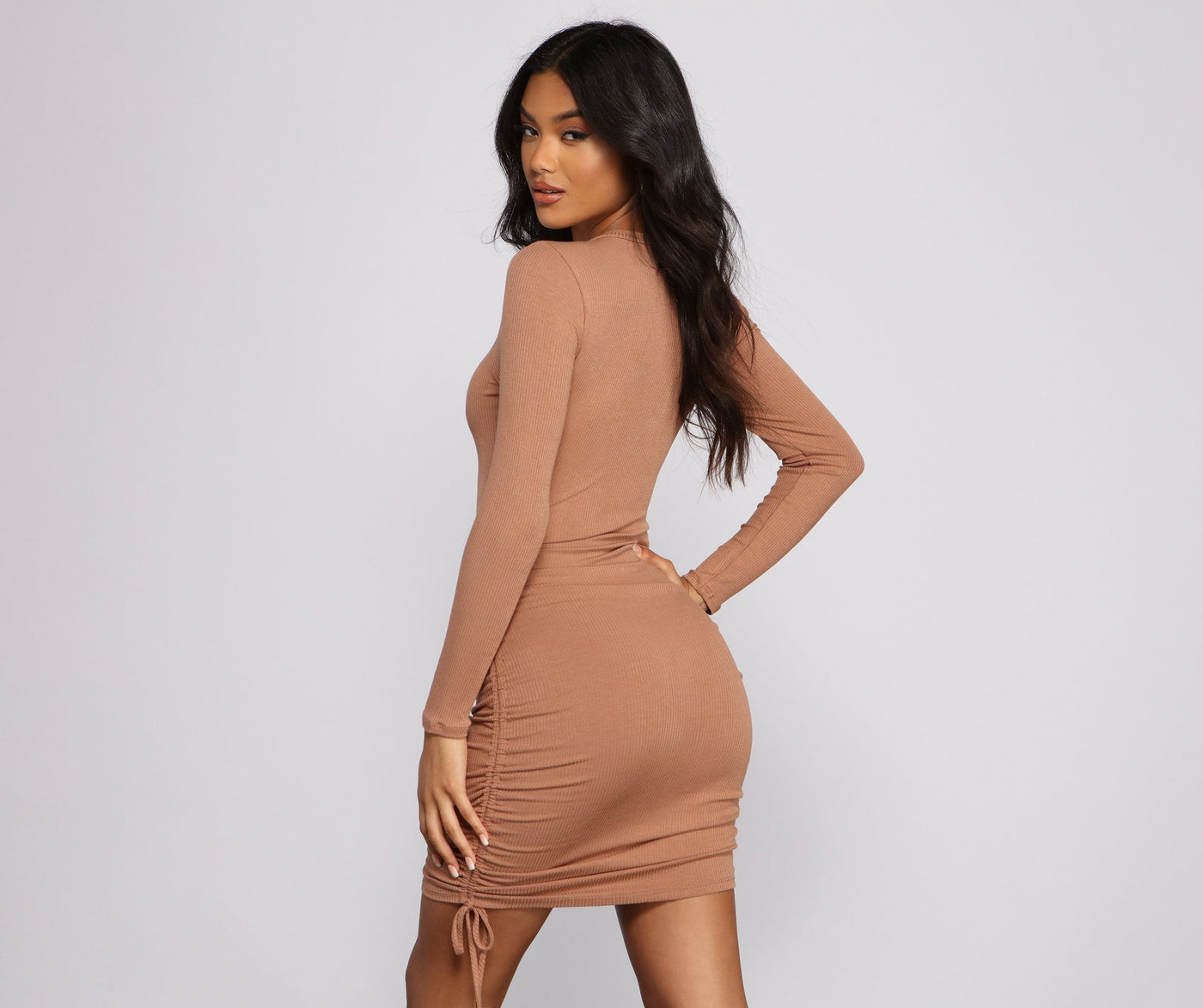 Ribbed Ruched Mini Dress