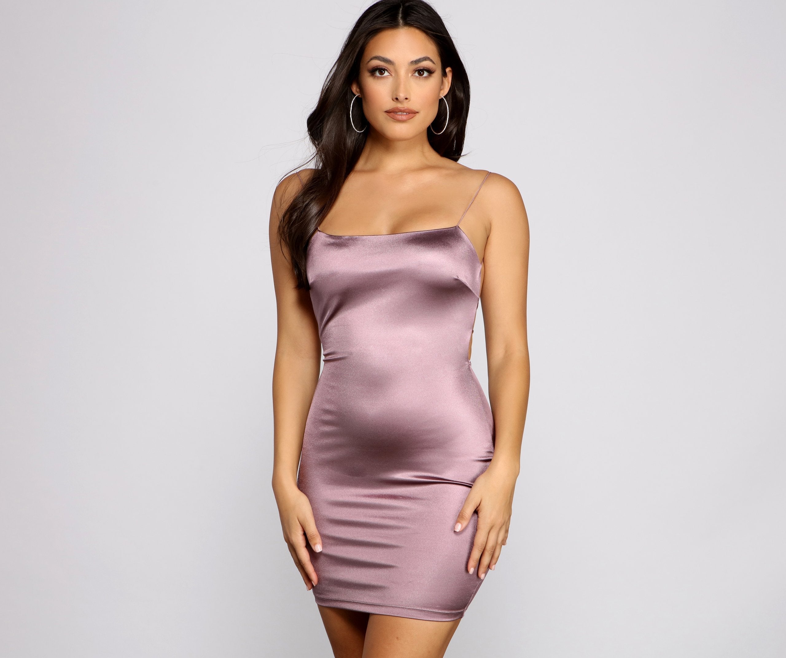 Satin Spaghetti Strap Backless Bodycon Mini Dress