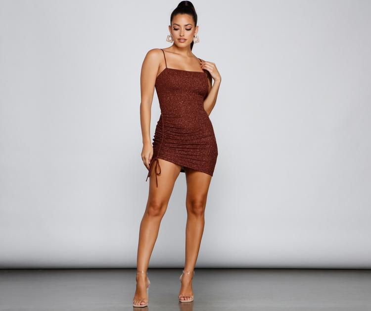 Glitter Square Neck Ruched Bodycon Mini Dress