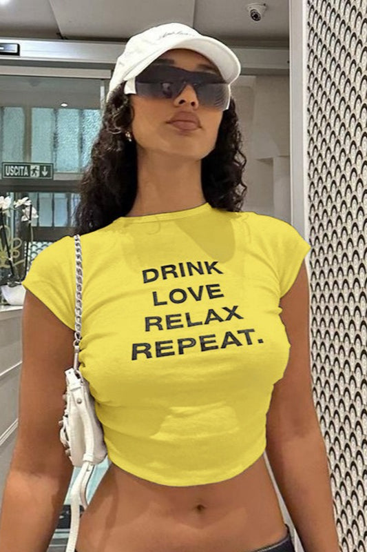 Cropped Letter Print Crewneck T-Shirt