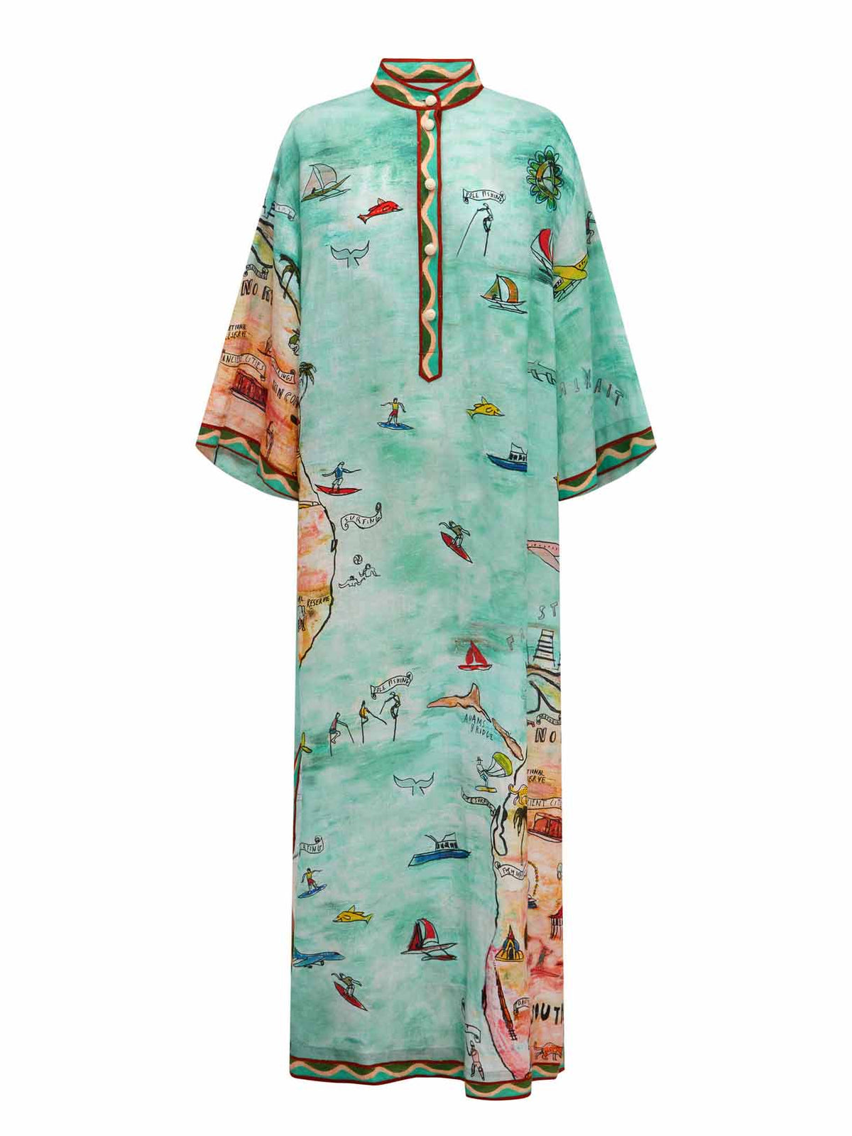 Modern Satin Art Island Print Slit Maxi Dress - View 4