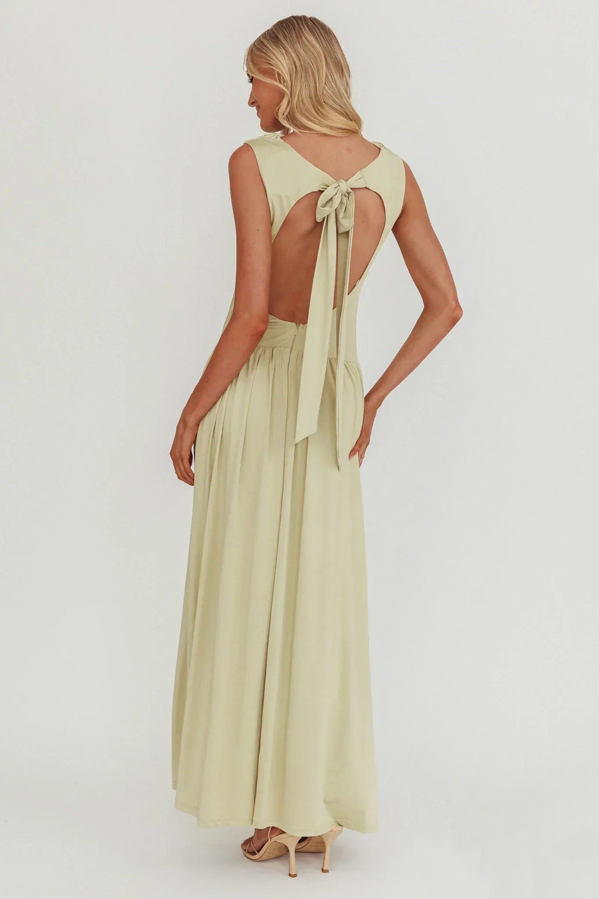 High Cowl Neck Cap Sleeve Open Back Drop Waist Maxi Dress 2
