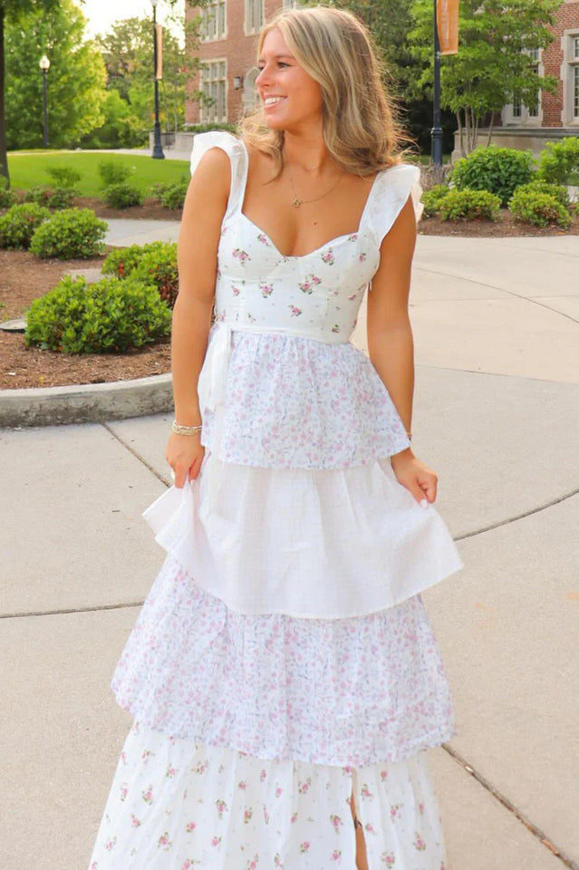 Floral Sweetheart Tiered Maxi Dress Summer 2